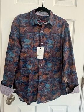 NWT Robert Graham Lewisville Classic Fit Art Deco Fan Print Shirt Sz S